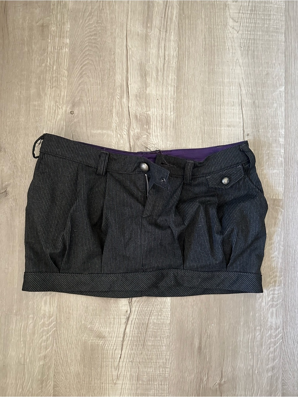 Miss Sixty Black Pinstripe Mini Skort with Purple Waistband
